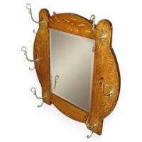 Arts & Crafts Oak Hall Mirror with Stylised Brass Coat Hooks c.1900