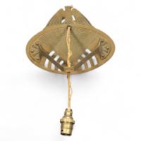 Arts & Crafts Brass Wall Light with Owl Finial and Pierced Fan Shade c.1900