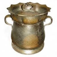 Arts & Crafts Hammered Copper Fire Bucket with Sunflower Rim c.1900