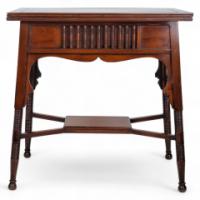 Liberty & Co., anglo-Moorish Arts & Crafts Walnut Fold-Over Games Table - Thumbnail 3
