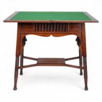 Liberty & Co., anglo-Moorish Arts & Crafts Walnut Fold-Over Games Table