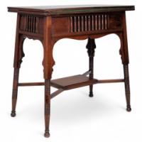 Liberty & Co., anglo-Moorish Arts & Crafts Walnut Fold-Over Games Table - Thumbnail 6