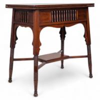 Liberty & Co., anglo-Moorish Arts & Crafts Walnut Fold-Over Games Table - Thumbnail 2