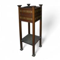 Arts & Crafts, c.1900 Copper-Bound Oak Plant Stand