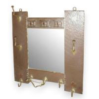 Arts & Crafts Copper Patinated Brass Bevelled Mirror with Repoussé Decoration