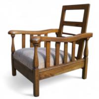Sculptural Arts & Crafts Reclining Oak Armchair c.1900