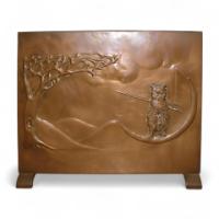 A Copper Fire Screen with Owl Standing on the Crescent Moon Beside a Stylised Tree - Thumbnail 1