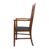 Liberty & Co., attributed, Arts & Crafts Oak Armchair with Inlaid Crown - Thumbnail 4
