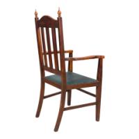Liberty & Co., attributed, Arts & Crafts Oak Armchair with Inlaid Crown - Thumbnail 5