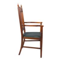 Liberty & Co., attributed, Arts & Crafts Oak Armchair with Inlaid Crown - Thumbnail 3