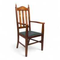 Liberty & Co., attributed, Arts & Crafts Oak Armchair with Inlaid Crown - Thumbnail 1