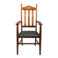 Liberty & Co., attributed, Arts & Crafts Oak Armchair with Inlaid Crown - Thumbnail 2