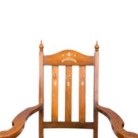 Liberty & Co., attributed, Arts & Crafts Oak Armchair with Inlaid Crown - Thumbnail 8