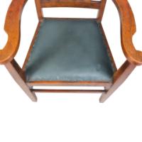 Liberty & Co., attributed, Arts & Crafts Oak Armchair with Inlaid Crown - Thumbnail 12