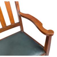 Liberty & Co., attributed, Arts & Crafts Oak Armchair with Inlaid Crown - Thumbnail 14