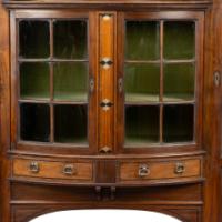 Waring and Gillow – Arts and Crafts Bow Fronted Inlaid Display Cabinet - Thumbnail 12
