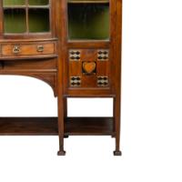 Waring & Gillow, Arts & Crafts Bow Fronted Inlaid Display Cabinet - Thumbnail 15