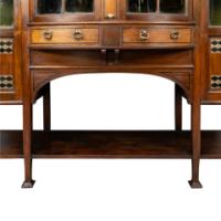 Waring & Gillow, Arts & Crafts Bow Fronted Inlaid Display Cabinet - Thumbnail 16