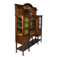 Waring & Gillow, Arts & Crafts Bow Fronted Inlaid Display Cabinet - Thumbnail 3
