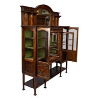 Waring & Gillow, Arts & Crafts Bow Fronted Inlaid Display Cabinet - Thumbnail 4