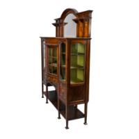 Waring & Gillow, Arts & Crafts Bow Fronted Inlaid Display Cabinet - Thumbnail 5