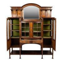 Waring & Gillow, Arts & Crafts Bow Fronted Inlaid Display Cabinet - Thumbnail 2