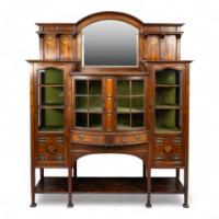 Waring & Gillow, Arts & Crafts Bow Fronted Inlaid Display Cabinet