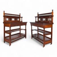 W. Walker and Sons – Pair of Aesthetic Movement Walnut Serving Buffets - Thumbnail 1
