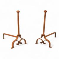 Cast Iron and Wrought Iron Fireplace Andirons with Scroll Bases, c.1885
