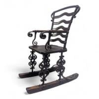 Blacksmith Made Sleigh Armchair with Scrollwork Iron Frame, c.1900 - Thumbnail 1