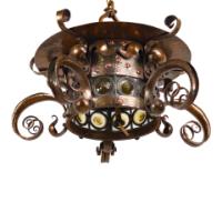Birmingham Guild of Handicraft, attributed, Arts & Crafts Hammered Copper Chandelier - Thumbnail 5