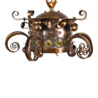 Birmingham Guild of Handicraft, attributed, Arts & Crafts Hammered Copper Chandelier - Thumbnail 6