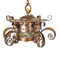 Birmingham Guild of Handicraft, attributed, Arts & Crafts Hammered Copper Chandelier - Thumbnail 7