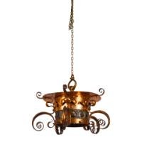 Birmingham Guild of Handicraft, attributed, Arts & Crafts Copper Scrollwork Chandelier - Thumbnail 2