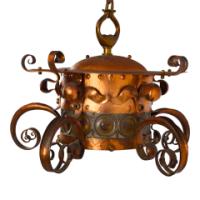 Birmingham Guild of Handicraft, attributed, Arts & Crafts Copper Scrollwork Chandelier - Thumbnail 4