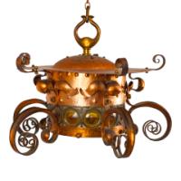 Birmingham Guild of Handicraft, attributed, Arts & Crafts Copper Scrollwork Chandelier - Thumbnail 6