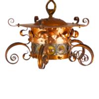 Birmingham Guild of Handicraft, attributed, Arts & Crafts Copper Scrollwork Chandelier - Thumbnail 16