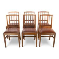 E Barnsley for the Rural Industries Bureau Six Arts & Crafts Oak Dining Chairs