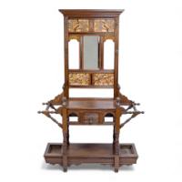 E. W. Godwin, Style of. Anglo-Japanese Oak Hallstand with Songbirds on Blossoms