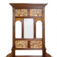 E. W. Godwin, Style of. Anglo-Japanese Oak Hallstand with Songbirds on Blossoms - Thumbnail 2