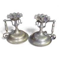 A Fantastic Quality Pair of Arts & Crafts Hand Made Heavy Gage Brass Chambersticks - Thumbnail 1