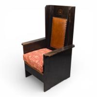 M. H. Baillie Scott, Arts & Crafts Ebonised Oak Armchair with Mother-of-Pearl Inlay - Thumbnail 1