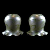 Arts & Crafts, c.1910 Pair of Hand Blown Green Swirl Glass Shades - Thumbnail 1