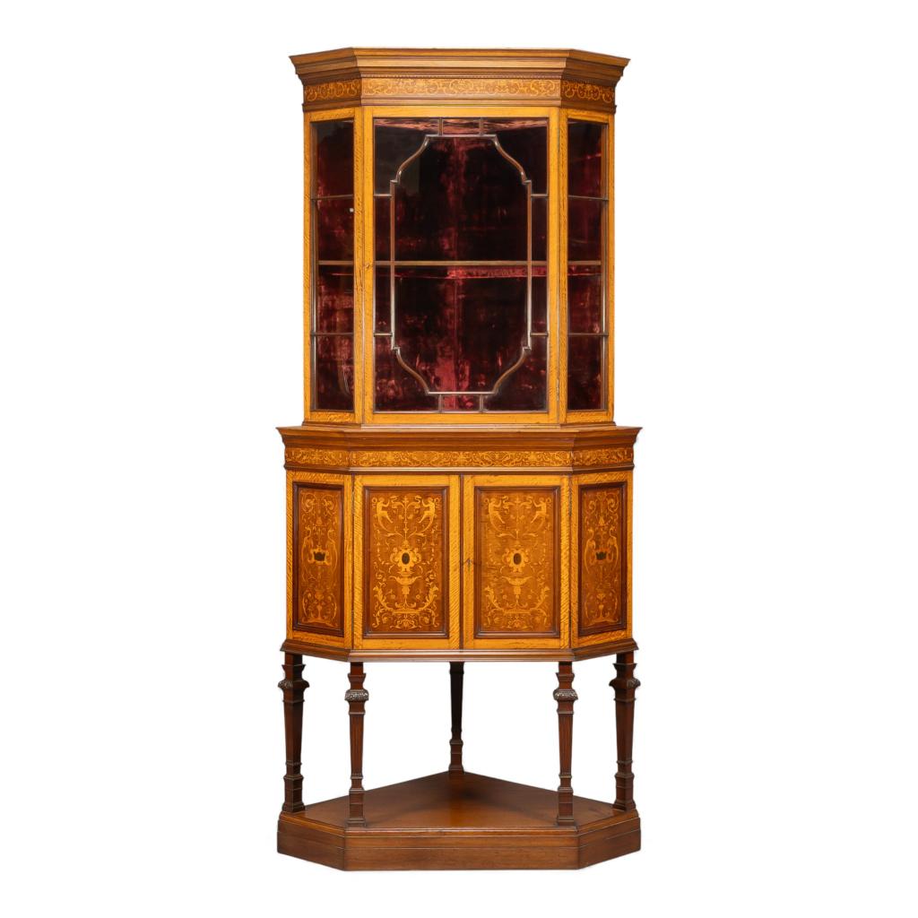 Renaissance Revival inlaid corner cabinet by Stephen Webb for Collinson & Lock