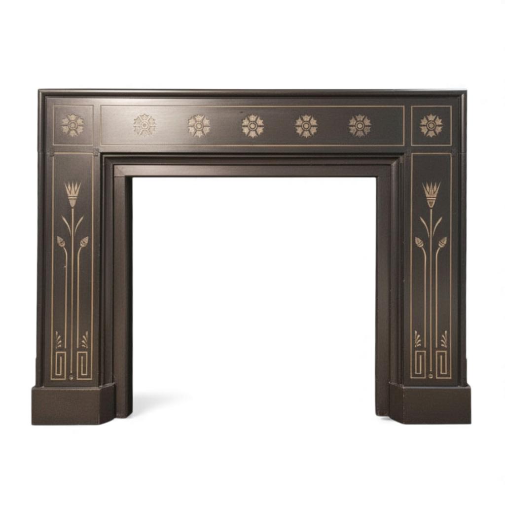 Important Aesthetic Movement marble fire surround with bulrush inlay by Dr Christopher Dresser