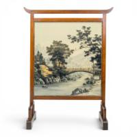 E. W. Godwin. Anglo-Japanese Mahogany Fire Screen with Original Silk Country Scene - Thumbnail 3