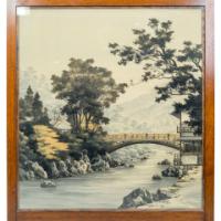 E. W. Godwin. Anglo-Japanese Mahogany Fire Screen with Original Silk Country Scene - Thumbnail 2