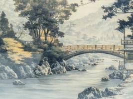 E. W. Godwin. Anglo-Japanese Mahogany Fire Screen with Original Silk Country Scene - Thumbnail 5