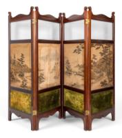 E. W. Godwin Attributed, Anglo-Japanese Four-fold Screen with Japanese Silk Scenes - Thumbnail 4