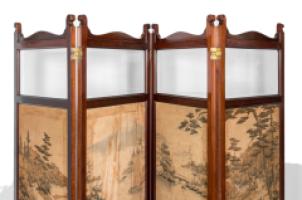 E. W. Godwin Attributed, Anglo-Japanese Four-fold Screen with Japanese Silk Scenes - Thumbnail 5